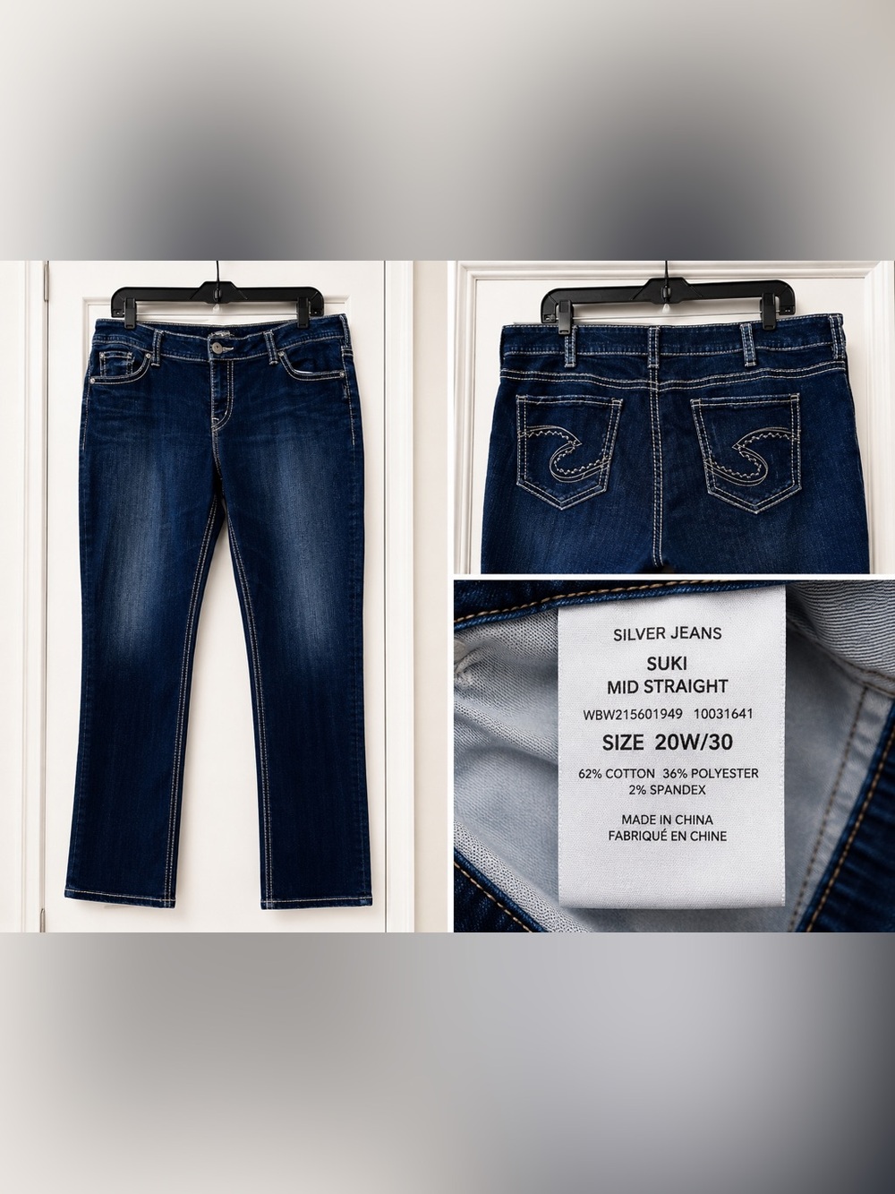 Silver Jeans Suki Mid Straight Women’s Plus Size 20W/30 Dark Wash Jeans